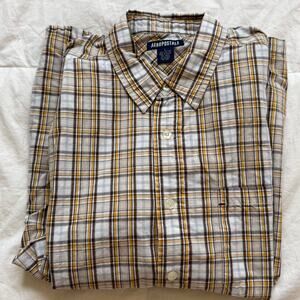 Aeropostale Vintage 90s y2k casual yellow plaid button up shirt size L cotton